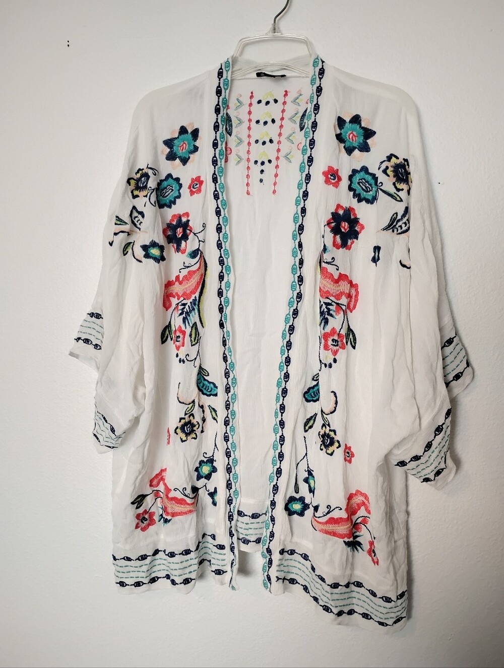 Curations Embroidered Floral Design Flowy Cardigan